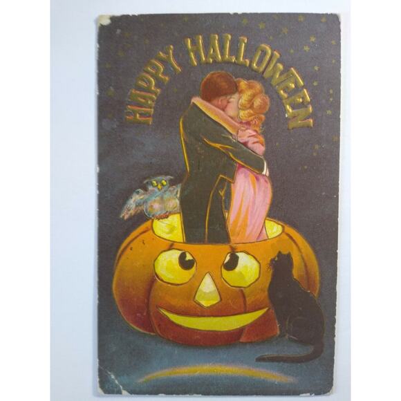 Halloween Postcard Kissing Couple Sanders 1909 Series 240 Syracuse NY Vintage - Picture 6 of 6